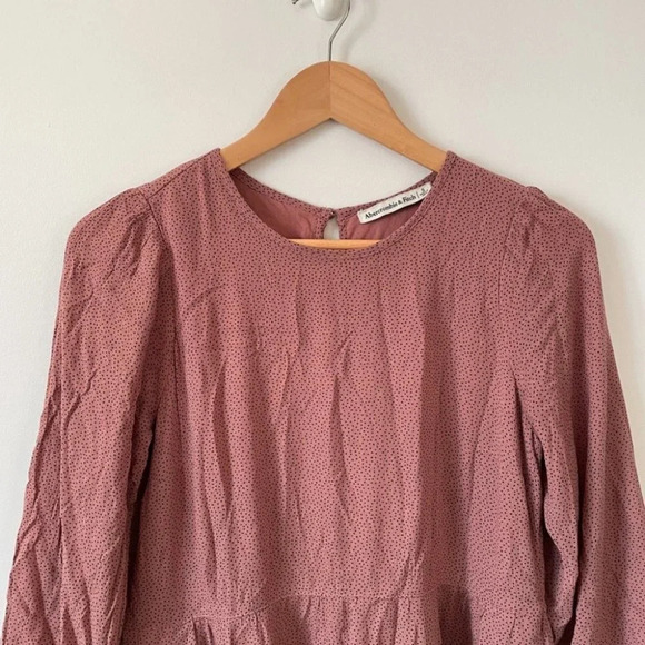 Abercrombie & Fitch Polka Dot Long Sleeve Babydoll Dress Mauve Size Small - Picture 2 of 7
